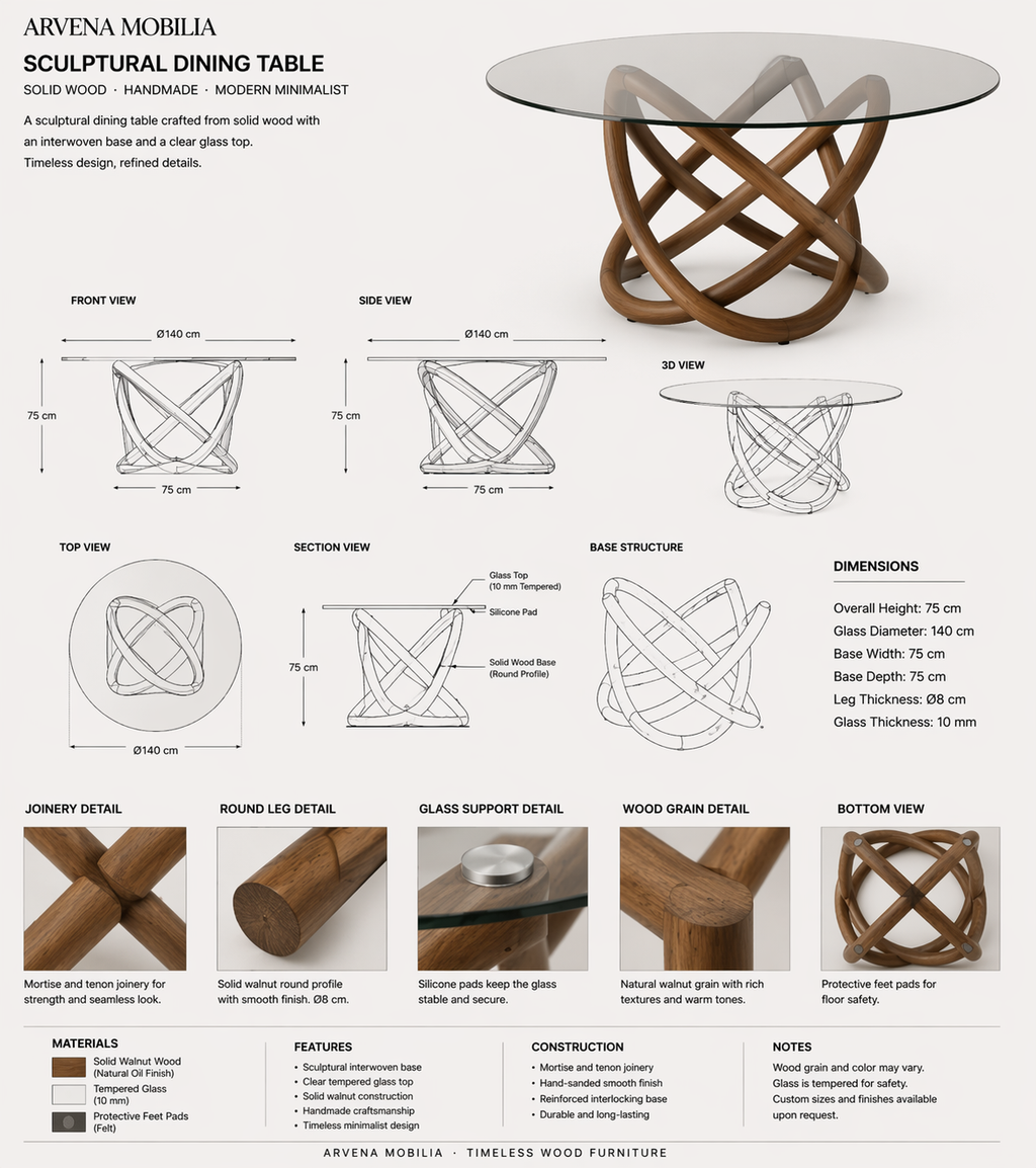 Sculptural Dining Table with SOLID Wood Chairs