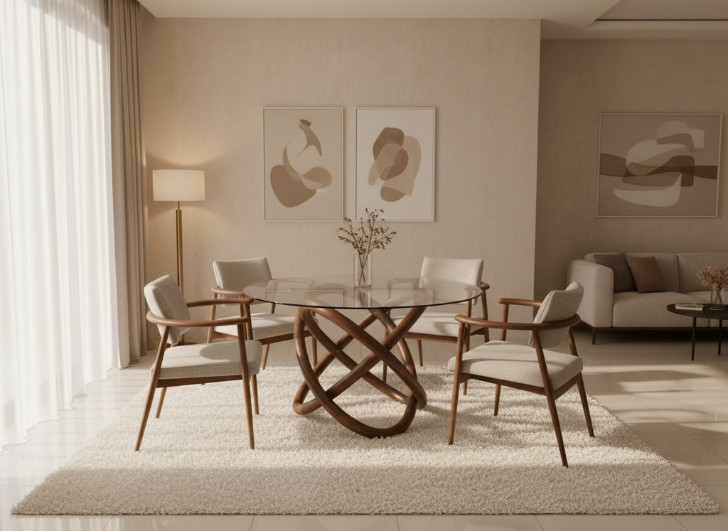 Sculptural Dining Table with SOLID Wood Chairs