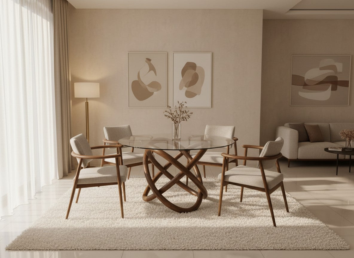 Sculptural Dining Table with SOLID Wood Chairs