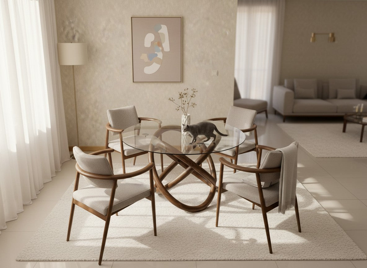 Sculptural Dining Table with SOLID Wood Chairs