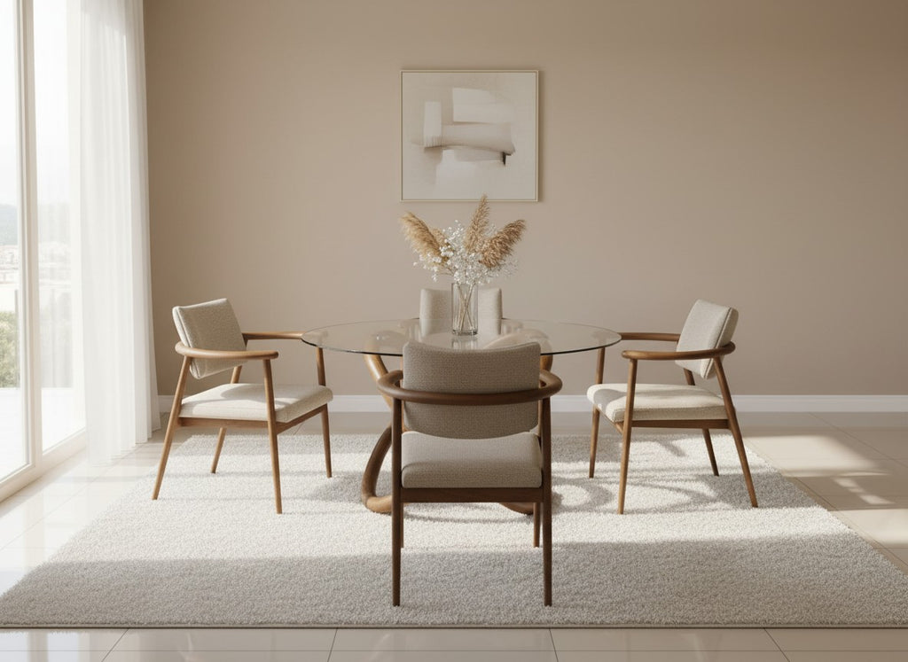 Sculptural Dining Table with SOLID Wood Chairs
