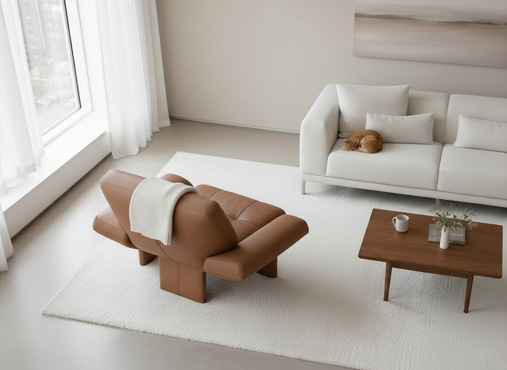 Modern Leather Lounge Chair – Handmade Wooden Base, Premium Comfort Accent Chair