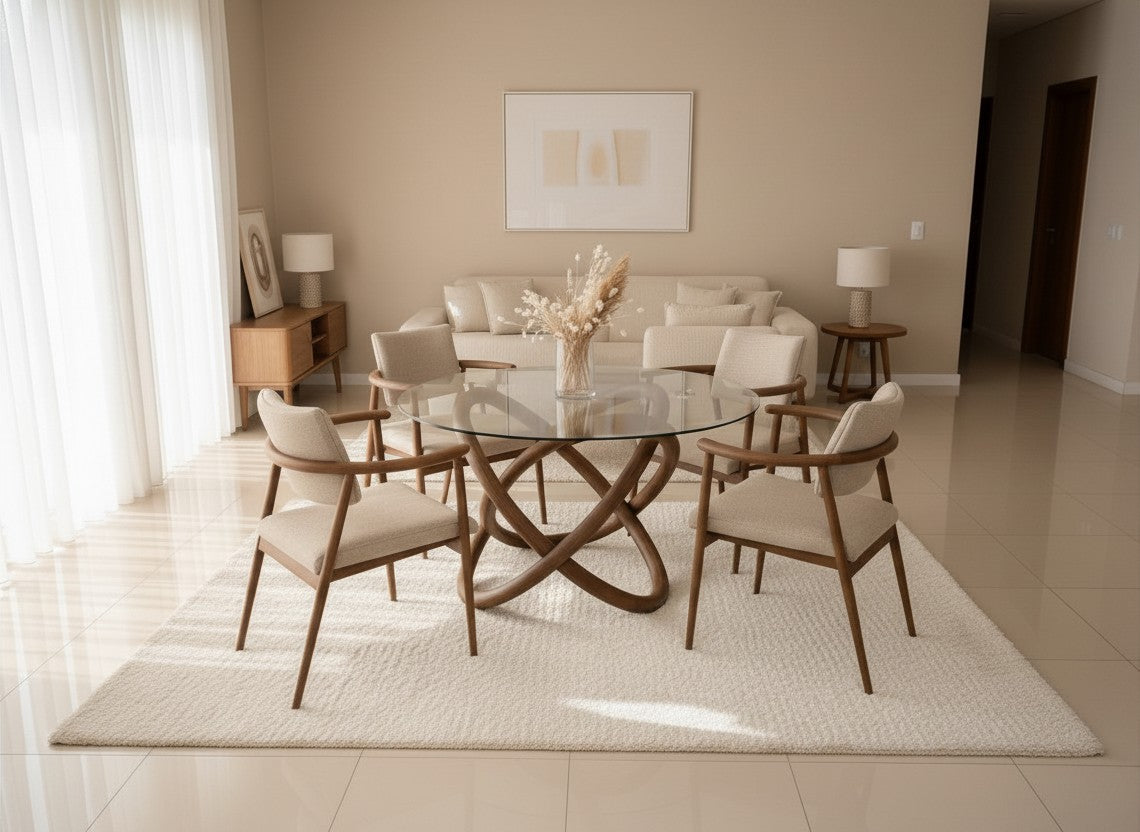 Sculptural Dining Table with SOLID Wood Chairs