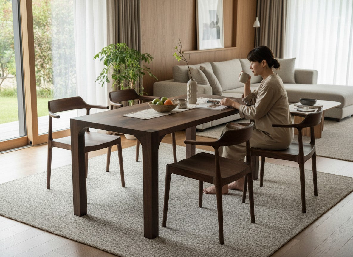 Walnut Dining Table: Solid Wood Minimalist Kitchen Table | Arvena Mobilia
