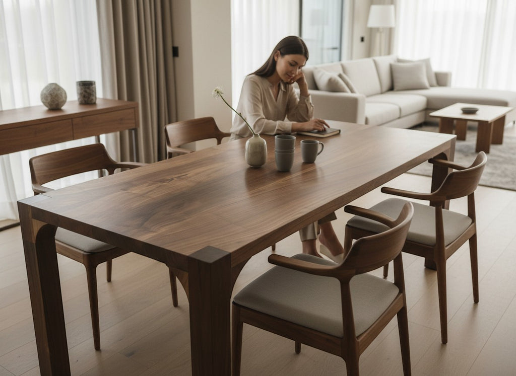 Walnut Dining Table: Solid Wood Minimalist Kitchen Table | Arvena Mobilia
