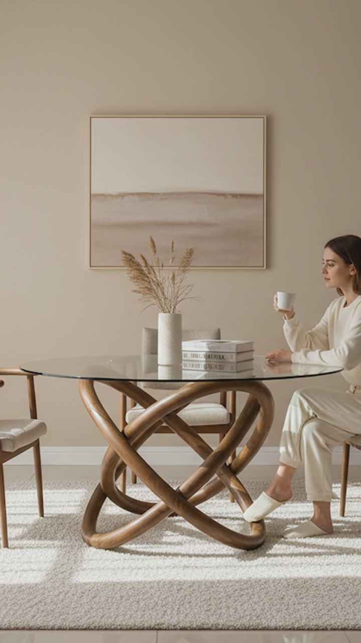 Sculptural Dining Table with SOLID Wood Chairs