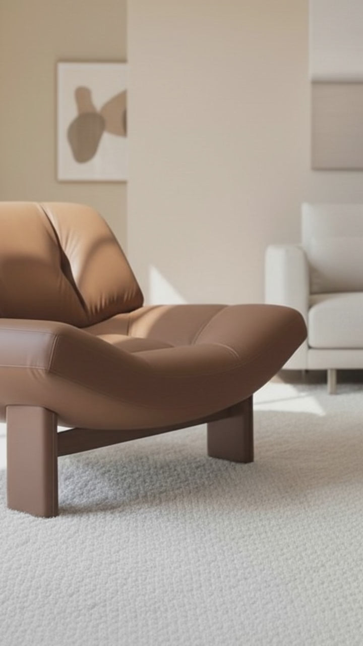 Modern Leather Lounge Chair – Handmade Wooden Base, Premium Comfort Accent Chair