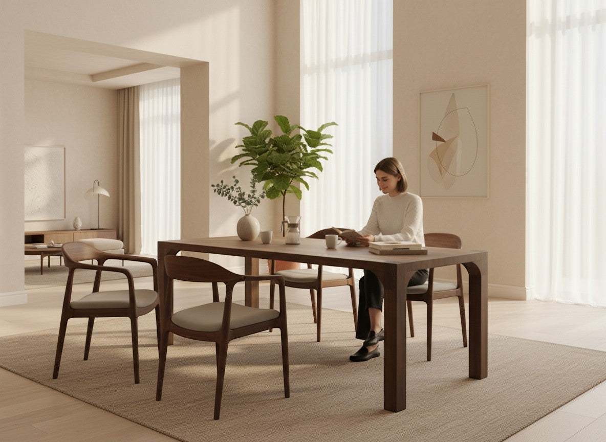 Walnut Dining Table: Solid Wood Minimalist Kitchen Table | Arvena Mobilia
