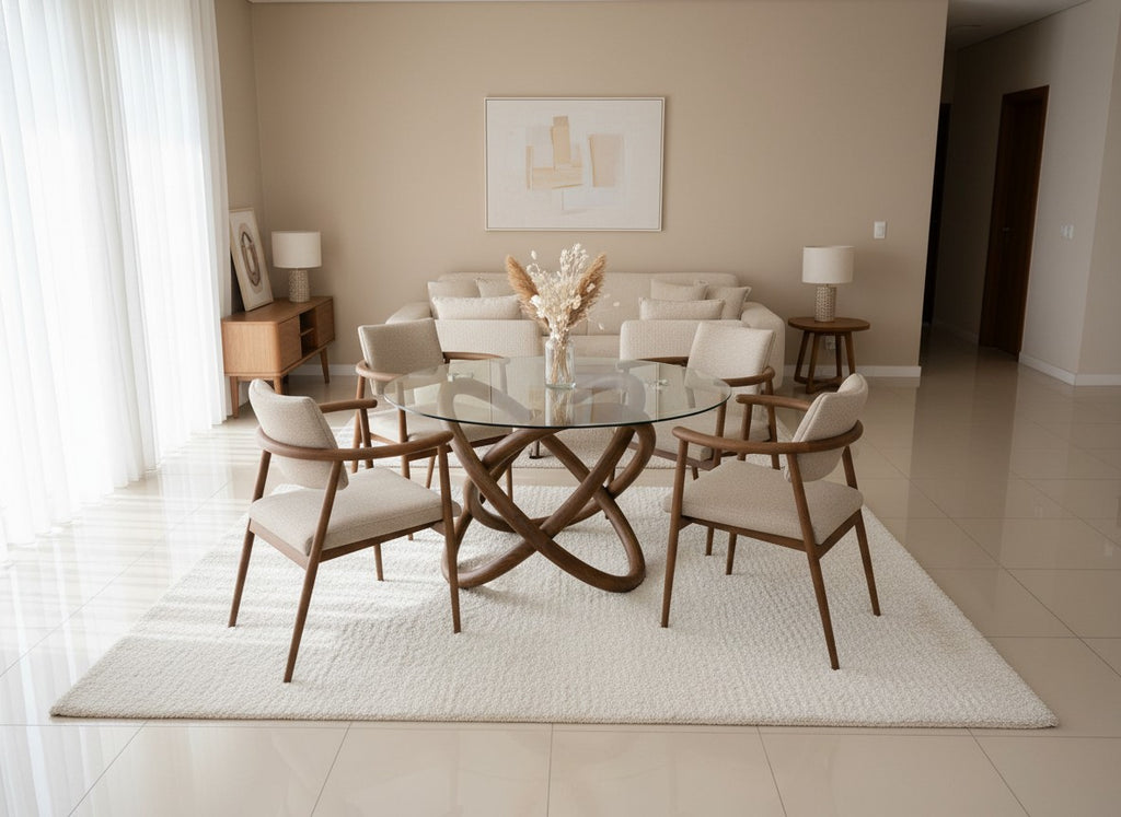 Sculptural Dining Table with SOLID Wood Chairs