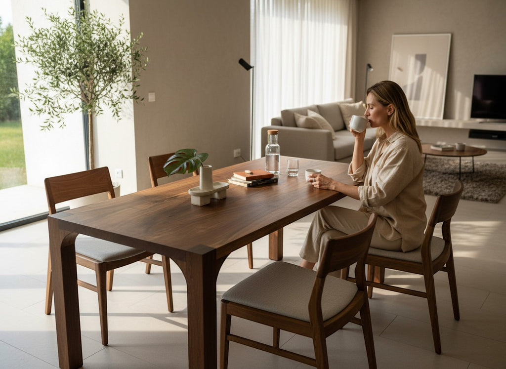 Walnut Dining Table: Solid Wood Minimalist Kitchen Table | Arvena Mobilia